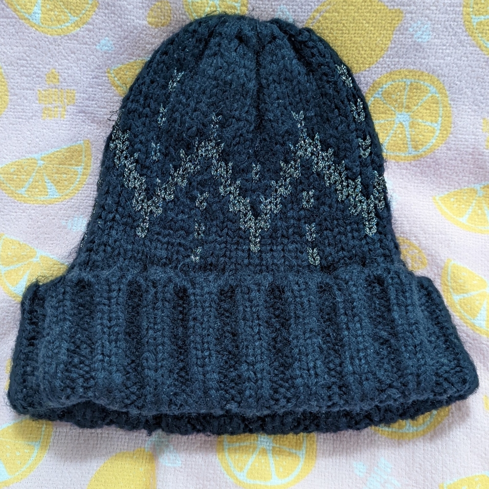 Navy and Silver Topshop Beanie